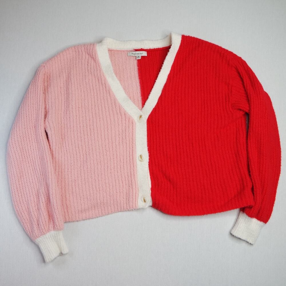 Francesca Crochet Granny Square Color Block Crop Cardigan Cream Boho Size M